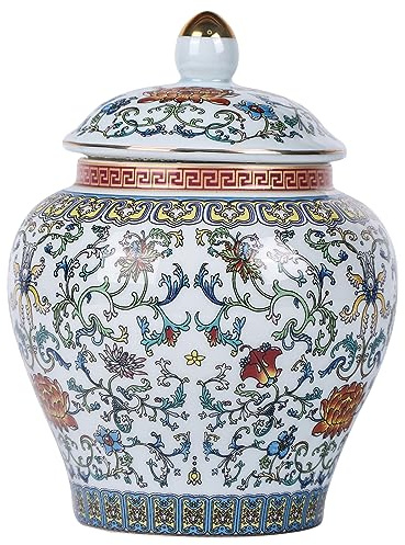 Magnifique pot à gingembre en émail fabriqué à la main, design inspiré de la dynastie Yuan, motifs traditionnels chinois bleus et blancs sur vase en céramique émaillée colorée (blanc général)