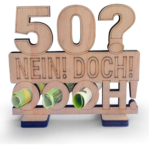 Freutopia Geldgeschenk aus Holz – Kreative Geschenkverpackung zum Geburtstag & Jubiläum für Frauen – Originelle Idee für Geldgeschenke (50Louis)