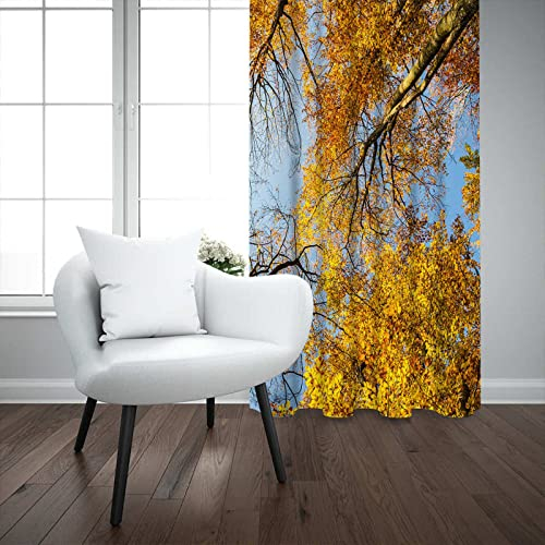 GOKSEL Vorhang Blickdicht Ösenschal 2 Stück x 140 B x 245cm H Gelb & Wald Gardinen Wohnzimmer Thermo Gardinen Blickdicht Kinder Vorhänge Schlafzimmer Dekoschals Gardine