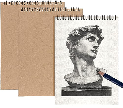 A4 Zeichenheft, 3 Stück Blanko Skizzenblock, Spiralgebundenes Zeichenblock mit Strapazierfähiger Skizzenbuch in Hardcover für Zeichnungen und Skizzen