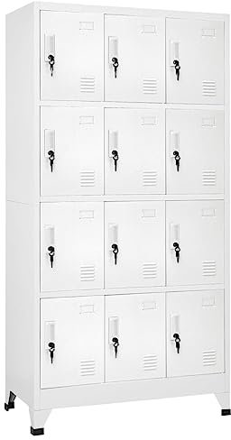 Homvdxl Stahl Aufbewahrungsschrank, 180 cm abschließbarer Metallschrank mit 12 abschließbaren Türen, Weißer Metallschrank mit Schloss für Büro, Garage, Zuhause (Grau)