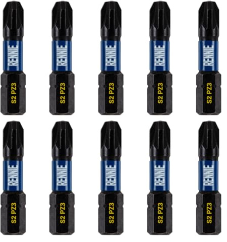 10 x Rennie Tools 32mm Long PZ3 Impact Screwdriver Driver Bits Set | Heavy Duty PoziDriv POZI No.3 Magnetic Screwdriver Bit Set. PZ3 Impact Driver Bits Pozidrive Screw Accessories.