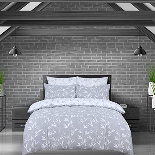 DTEX HOMES Double Duvet Set 100% Pure Cotton Reversible Printed Hotel Quality Duvet Cover Ultra Soft Easy Care double bedding Set Super Soft and Luxury Duvet Cover Sets (Branches Grey-Double)