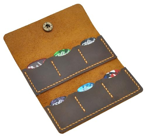 Turbosnail Guitar pick holder leather,Guitar pick holder gift,Leather guitar pick case,Gift for guitarist (Brown)