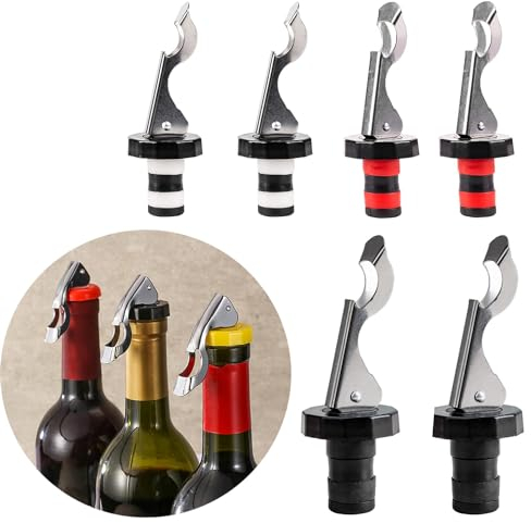 Wine Bottle Stoppers Lever-Arm Bottle Stopper with Bottle Openers Lid Vacuum Seal Leak Proof Plug Reusable Bottle Savers for Champagne Beer Red and White Wines (6pcs)
