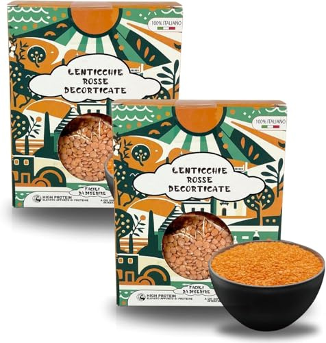 LEGUD - Légumineuses décortiquées 2 paquets de lentilles rouges décortiquées Made in Italy, idéales pour les soupes de légumineuses, l'alimentation complémentaire et des régimes sains. Sans OGM