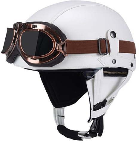 Casque Moto Vintage Casques Jet ECE Homologué Casques Bols Casque Mobylette Homme Et Femme avec Lunettes Demi-Casque De Moto Allemand Rétro Casque Ouvert pour Cruiser Scooter