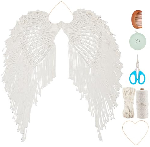INFUNLY Makramee-Engelsflügel-Set Mit Liebesherz Für Die Wand, DIY Makramee-Engelsflügel-Set Für Anfänger, Engelsflügel, Gewebte Wandbehang, Boho-Makramee-Engelsflügel, Wanddekoration Für Weihnachten