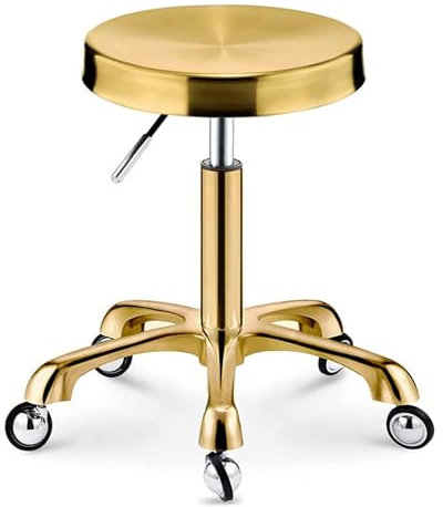 LQVAIPT Runder Drehhocker, Höhenverstellbar, Salonhocker, Rollhocker Mit Rollen, Belastbar, 480 Pfund, Robuster Ladenhocker Aus Edelstahl, Arbeitshocker, Pedikürehocker,Gold