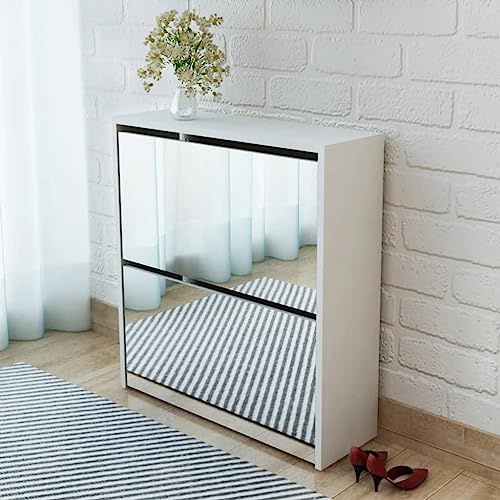 DYRJDJWIDHW schuhregal klein,schuhregal,schuhregal schmal,Schuhschrank mit 2 Fächern Spiegel Weiß 63x17x67 cmFür Türöffnungen, Korridore