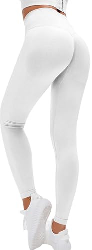 Lishang Leggins Deportivos Mujer Push Up Mallas Mujer Deporte Cintura Alta Mallas Deportivas Conjunto Fitness para Gym Entrenamiento Yoga Jogging D Media Luna Blanco M