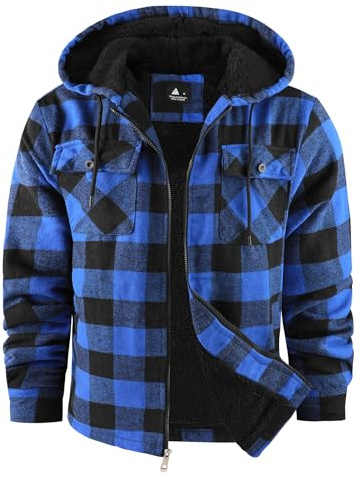 SwissWell Hemdjacke Herren Verdicken Karierts mit Reißverschluss Flanelljacke Plüschfutter Freizeit Gefüttert Kapuzenpullover Männer Winter Hemd Fleece Hoodie Winterjacke mit Taschen
