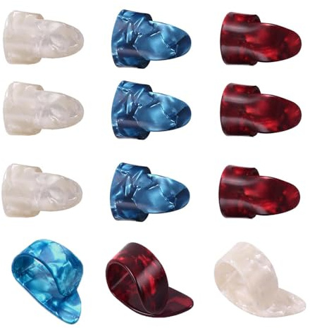 Esforzarse 12 Stück Einstellbares Fingerpicks, Kunststoff Finger Plektrum Gitarre Finger Picks Daumen Pick Fingerplektren, Daumen Picks für Verschiedene Saiten Gitarre Banjo Harfe Bass