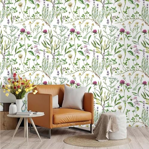 Selbstklebende Tapete Lila Gras Grün Strukturtapete Wandtattoo Schlafzimmer Tapete Selbstklebend Vliestapete Wallpaper for Living Room Tapeten Leicht zu Entfernen Wandschutzfolie 45x600cm