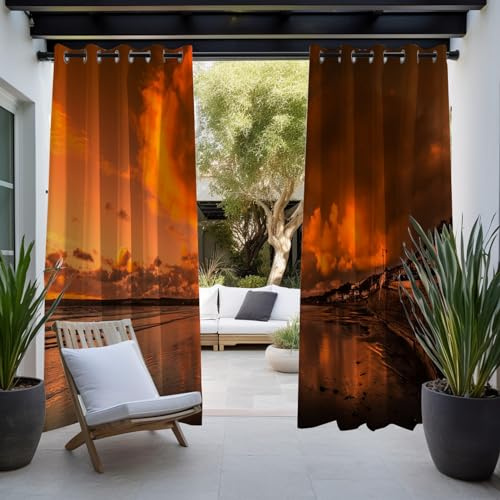 BESTORI Outdoor Vorhang mit Ösen 2 Stücke Wasserdicht Wetterfest Sichtschutz 3D Gedruckt Outdoor Gardinen für Garten Balkon Pavillon Veranda Pergola, Stil 10, 132x183cm