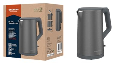 Grundig WK 7340 Wasserkocher, 2.150 W Leistung, 1,5 l Fassungsvermögen, Kabelaufwicklung, Abschaltautomatik, verdecktes Heizelement aus Edelstahl, Cool Touch mit Doppelwand, Dark Inox