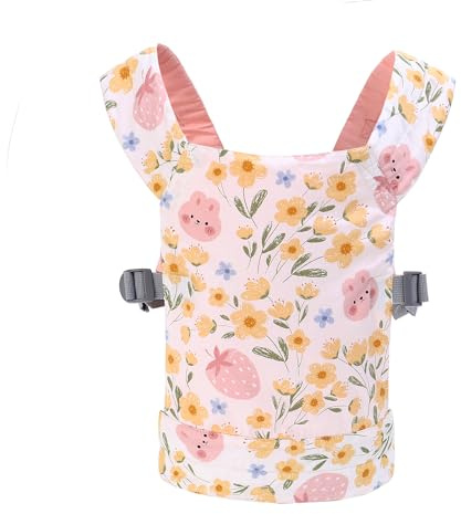 Miracle Babydocka stöd för barn, fram- och ryggstöd med justerbara remmar för flickor, bärande mjukisdjur, docktillbehör för barn, 100 % bomull (gul blomma)
