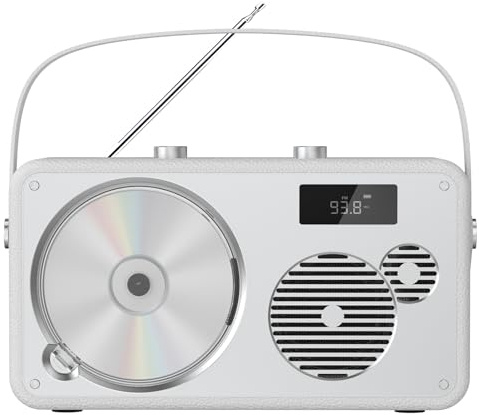 Lecteur CD Portable | chaîne HiFi stéréo | Enceinte Bluetooth rétro en Cuir | Radio FM/USB/entrée AUX | Batterie Rechargeable, Son Clair et Riche DSP, télécommande (LP-103)