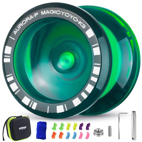 MAGICYOYO JoJo K3 Aurora-p, Finger Spin Professionelles Trick JoJo für Kinder, Reaktionsfähiges und Nicht Reagierendes Yoyo für Fortgeschrittene, mit 12 JoJo-Saiten und JoJo-Zubehörset