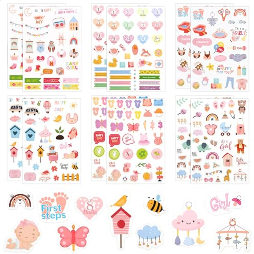 12 Hojas Pegatinas Bebe Niña para Scrapbooking, Lindas Pegatinas de Álbum de Recortes de Bebé Pegatinas Bebe Pegatinas de Calendario de Bebé para Tarjetas Álbum de Recortes Sobre Decoración