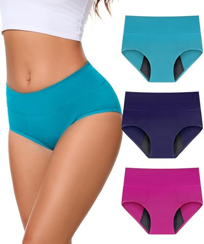 Bobelle Wear Incontinence Underwear for Women, 100ML Period High Waisted Leakproof Washable Protective Briefs for Postpartum Bladder Leak Cotton, 3 Pack (X-Large, Multicolor01)
