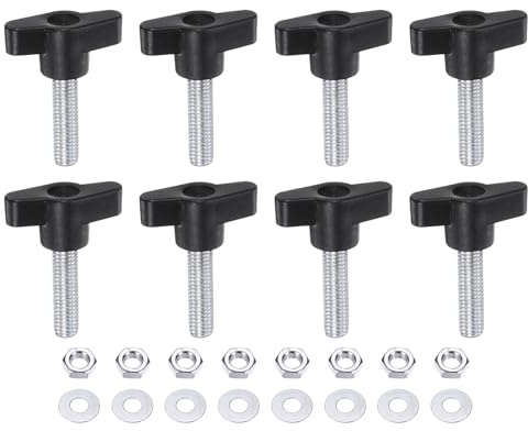 QUARKZMAN 8Pcs Perillas de Ala en Forma de T M8 x 35mm Rosca Métrica 36mm Cabeza Z/T Asas de Plástico Pulgar Sujeción Tornillos Manual Tornillo de Rosca con Tuercas Arandelas, Negro
