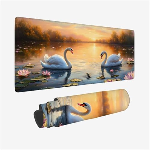 Alfombrilla Ratón XXL 1600x800mm,Alfombrilla Escritorio Blanco Mouse Pad,Alfombrilla Raton Cisne Alfombrilla Gaming Antideslizante Impermeable,Tapete Escritorio con Bordes Cosidos,Accesorios PC Q1-530
