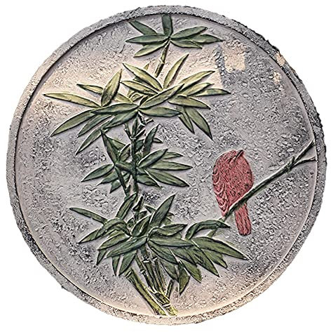 Pierre de jardin ronde antidérapante avec 6 motifs de fleurs - Dalle de sol extérieure résistante pour l'aménagement paysager de pelouse - Diamètre : 35 cm