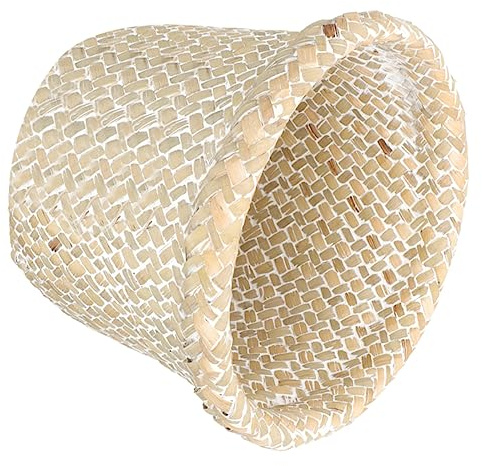 GALPADA Woven Wastebasket Trash Can Lid Vintage White Wicker Design 21cm Diameter x 18cm Height for Home and Office Storage