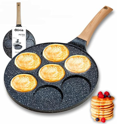 IPEA Sartén antiadherente para inducción y gas, sartén antiadherente de aluminio para tortilla, crepes, huevos, hamburguesas – Sartén de cocina con 7 moldes – mango confort – 29 x 26,5 cm