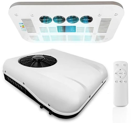 Climatisation du Tracteur, climatiseur de Tournois sur Le Toit du RV 12V / 24V, Camper Air Climatiner avec compresseur de défilement, Faible Bruit, pour RV, camions, Camping-Car, fourgonnettes,