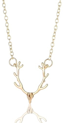 LONZIKP Trachtenkette Damen mit Hirsch Anhänger Goldener Dirndl Schmuck Oktoberfest Kette Geweih Halskette für Frauen