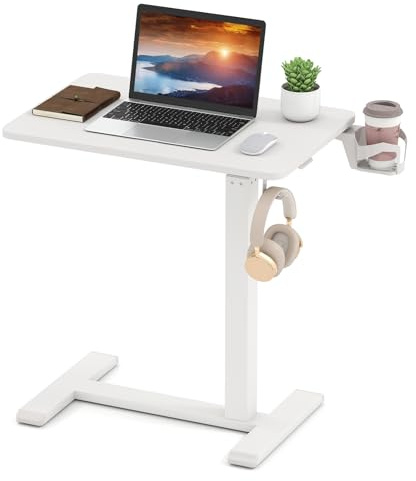 GIANTEX Betttisch mit versteckten Rollen, Pflegetisch höhenverstellbar, Beistelltisch Pflegebett, Laptoptisch mit Becherhalter & Haken, Krankenbett Beistelltisch, Krankentisch Bett, 60x40x65,5-100 cm