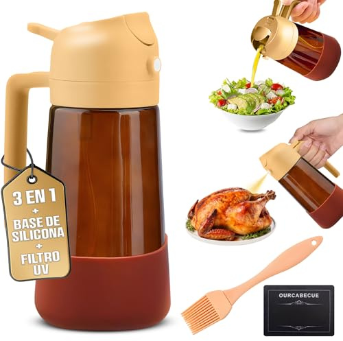 ARVOMA Aceitera 2 en 1 Antigoteo – Pulverizador Aceite Spray y Dispensador de Vidrio – Rociador de Cocina Saludable para Freidora de Aire, Ensaladas, Barbacoa y Cocinar sin Excesos