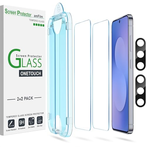 amFilm Films de Protection en Verre Trempé pour Samsung Galaxy S25 FE 5G | Dureté 9H avec Protection d'objectif d'appareil Photo, Installation Facile et sans Bulles, Lot de 2+2 - S25 FE-6.7''