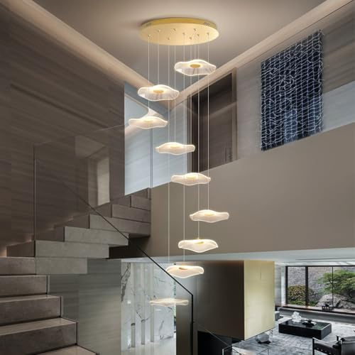 HYQJUNE Lampada A Sospensione Moderna Lotus LED Dimmerabile Scale Lampadario Da Soggiorno Luci Pendenti Sala Da Pranzo Alberghi Ingresso Lampada Regolabile In Altezza Plafoniera(9 pieces)