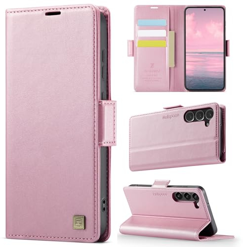 Teeirllim Hülle für Samsung Galaxy S23 5G Handyhülle, RFID-Blockierung, Premium PU Leder, Kartenfach Klappbar Tasche Flip Case, Klapphülle Schutzhülle für Samsung Galaxy S23, Rosa