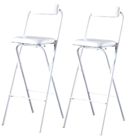 Sedia Da Bar Set Di 2, Sgabello Pieghevole Portatile, Sgabello Alto con Schienale Sedile Imbottito(White,80cm/31in)