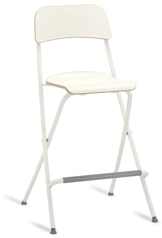 Sgabello da bar pieghevole con schienale, sedia pieghevole portatile per cucina e sala da pranzo, capacità 110 kg, ideale per adulti, bianco, altezza 74 cm