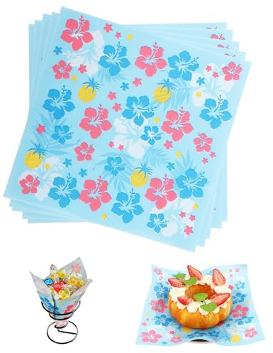 Sulfurisé Papier Sandwich Wraps, 18x18cm Résistant à l'Huile et l'Eau Papier Charcuterie Motif Fleurs d'Hibiscus Fournitures de Fête à Thème pour Emballage de Hamburgers Snacks et Desserts