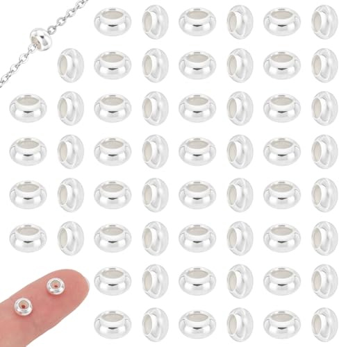UNICRAFTALE 100 cuentas de tope de metal, cuentas de goma de 6 mm, cuentas espaciadoras de plata de ley 925, cierres deslizantes ajustables, redondas, sueltas para hacer pulseras y hacer joyas