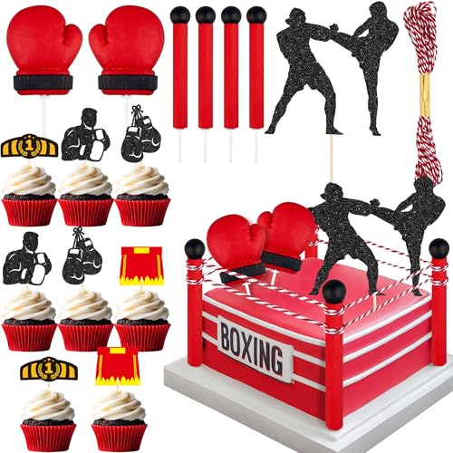 16PCS Boxing Cake Topper for Men Boxing Theme Party Decorations Wrestling Cake Topper Set