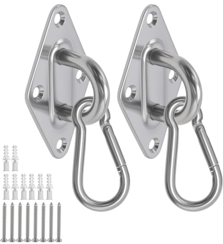 MospdyGear 2 Stück M10 Edelstahl Augenbolzen, mit Karabinerhaken, robuste Aufhängelösungen für Außendekoration, Gartenaccessoires und Hängemattenunterstützung