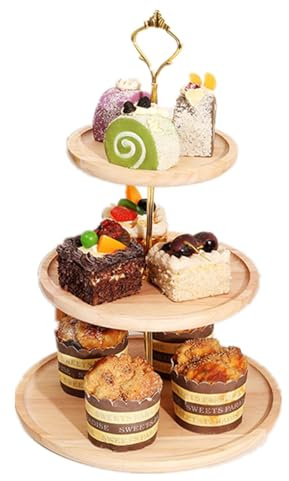 3-Tier Cupcake Stand, Wooden Tiered Cake Tower Stand Round Fruit Tray for Dessert Display Wedding Birthday Tea Party Baby Shower