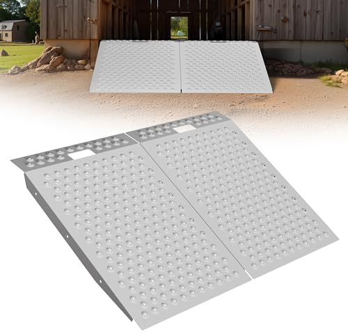 PURFINO 91cm x 122cm Shed Ramp for Riding Mower & Lawn Equipment | 680kg Capacity Anti-Slip Punch Plate Ramp for ATV, Motorcycles, Garages & Barns (2PC)