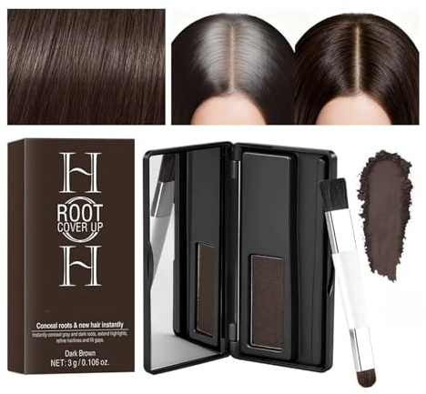 Dark Brown Root Touch Up Powder for Hair – Instant Hair Root & Grey Hair Concealer - Long-Lasting Waterproof Hairline Coverage with Mirror & Brush - Portable Hairline Powder Kit for Women & Men