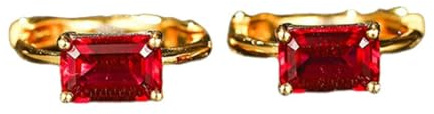 Tolldek Creole Hoop 9K/14K/18K gult guld, röd 1,4 ct laboratorium skapad rubinring örhängen kvinnor baguettslipning, äkta smycken örhängen jugendstil 18/14/9 karat guld, 9 karat (375) gult guld