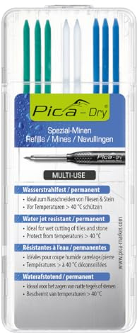 Pica Spezial Ersatzminen-Set 4040 I für Dry 3030 I Wasserstrahlfest | 8 Minen in Grün, Weiß und Blau I wasserstrahlfest und permanent I ideal für Fliesen und Stein I für viele Oberflächen