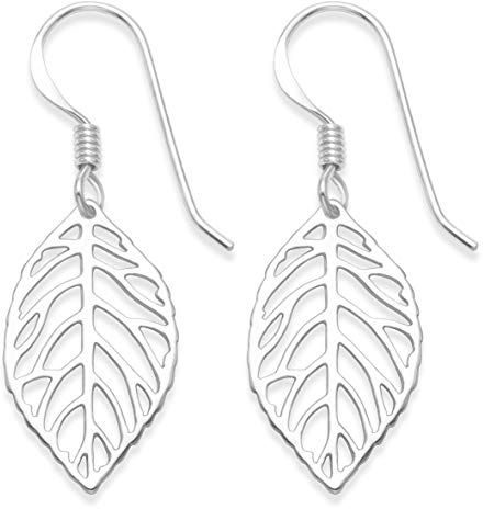 Heather Needham Sterling Silver Leaf Earrings - leaf skeleton Drop earrings - Leaf size 18mm x 10mm: Gift boxed 6058