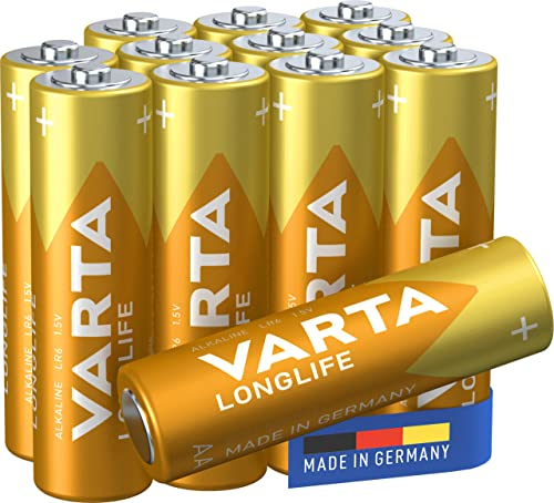 VARTA Batterien AA, 12 Stück, Longlife, Alkaline, 1,5V, ideal für Fernbedienungen, Wecker, Radios, Made in Germany